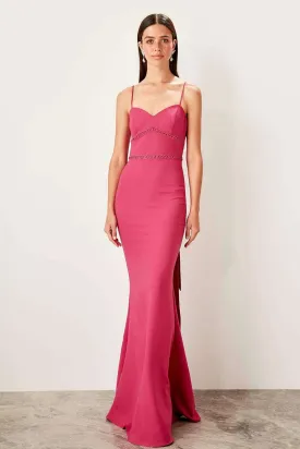 10767 Fuschia Strap Mermaid Dress