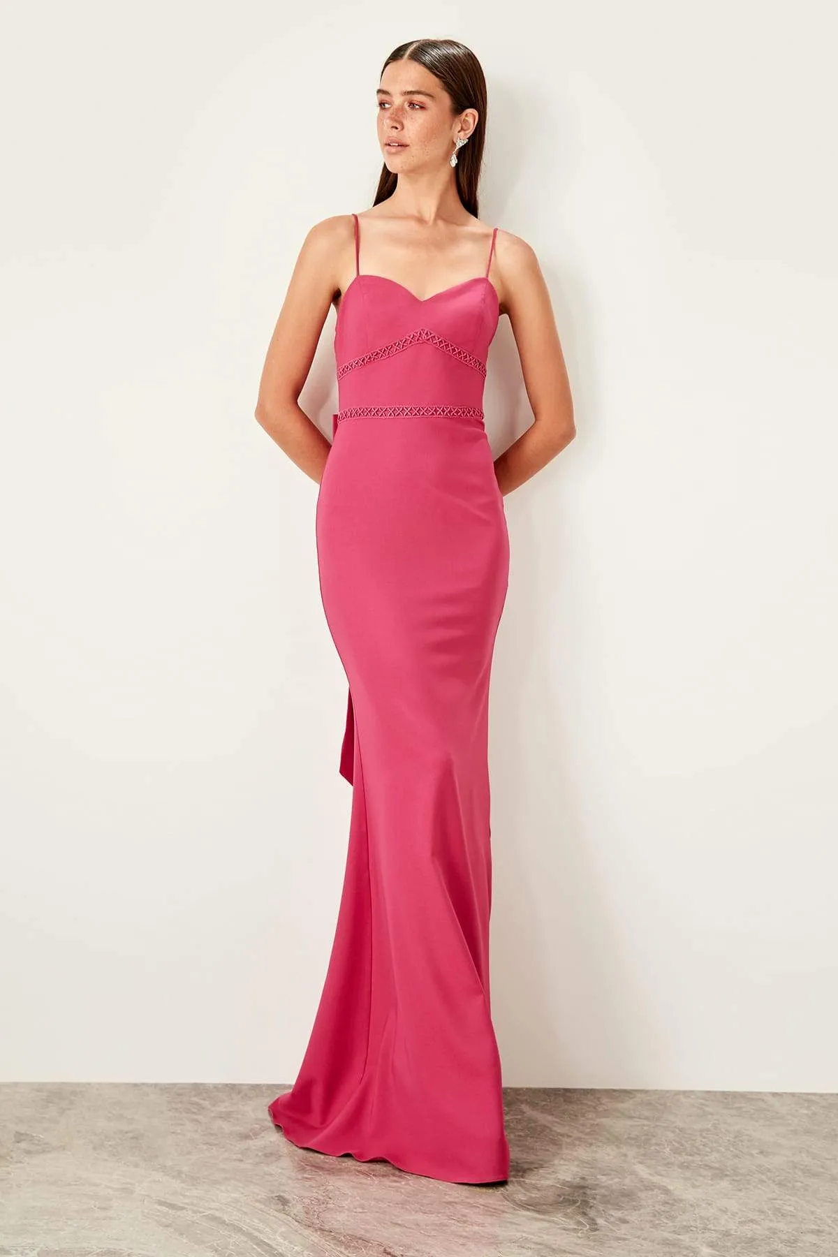 10767 Fuschia Strap Mermaid Dress