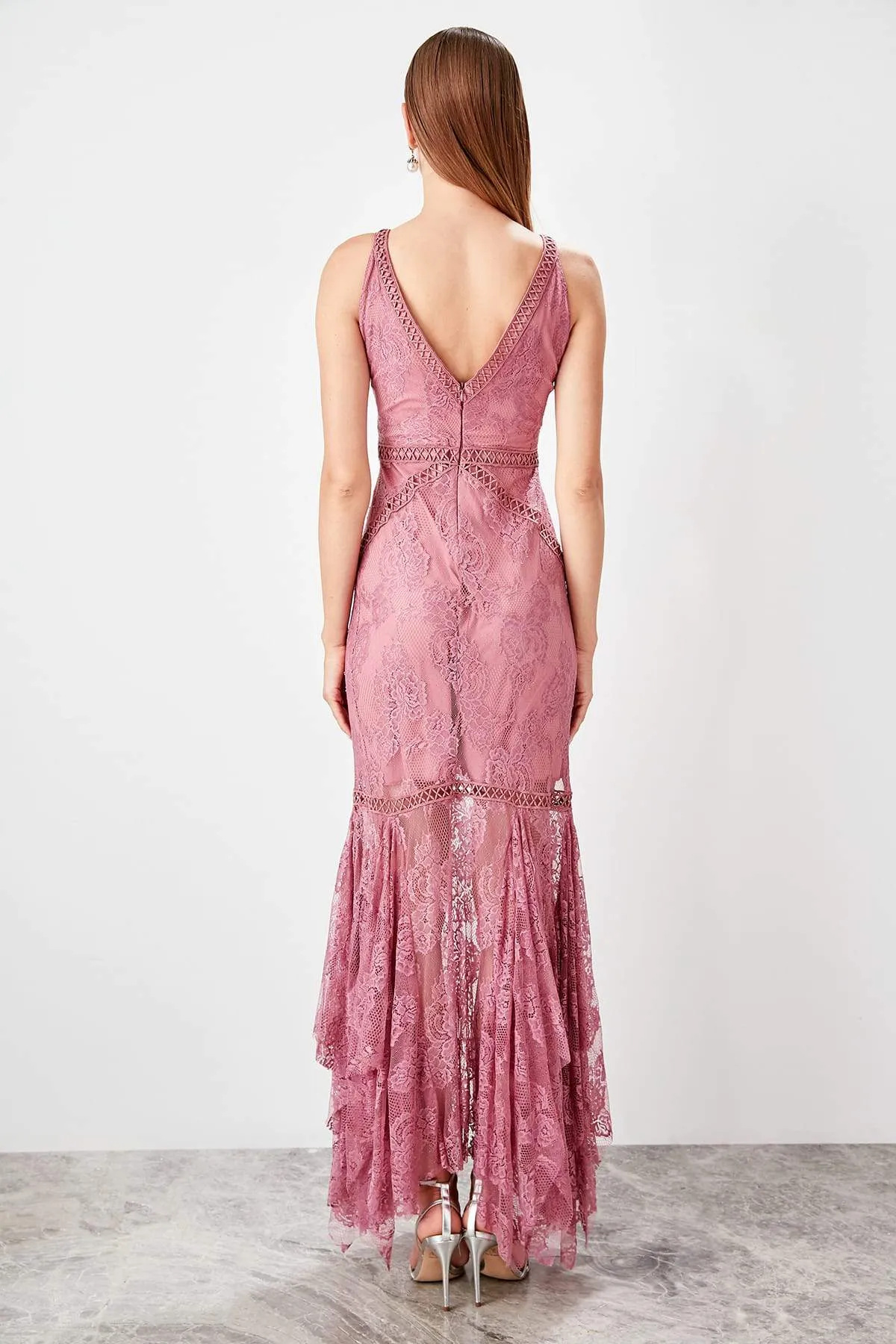 10771 Rose Pink Lace Mermaid Dress