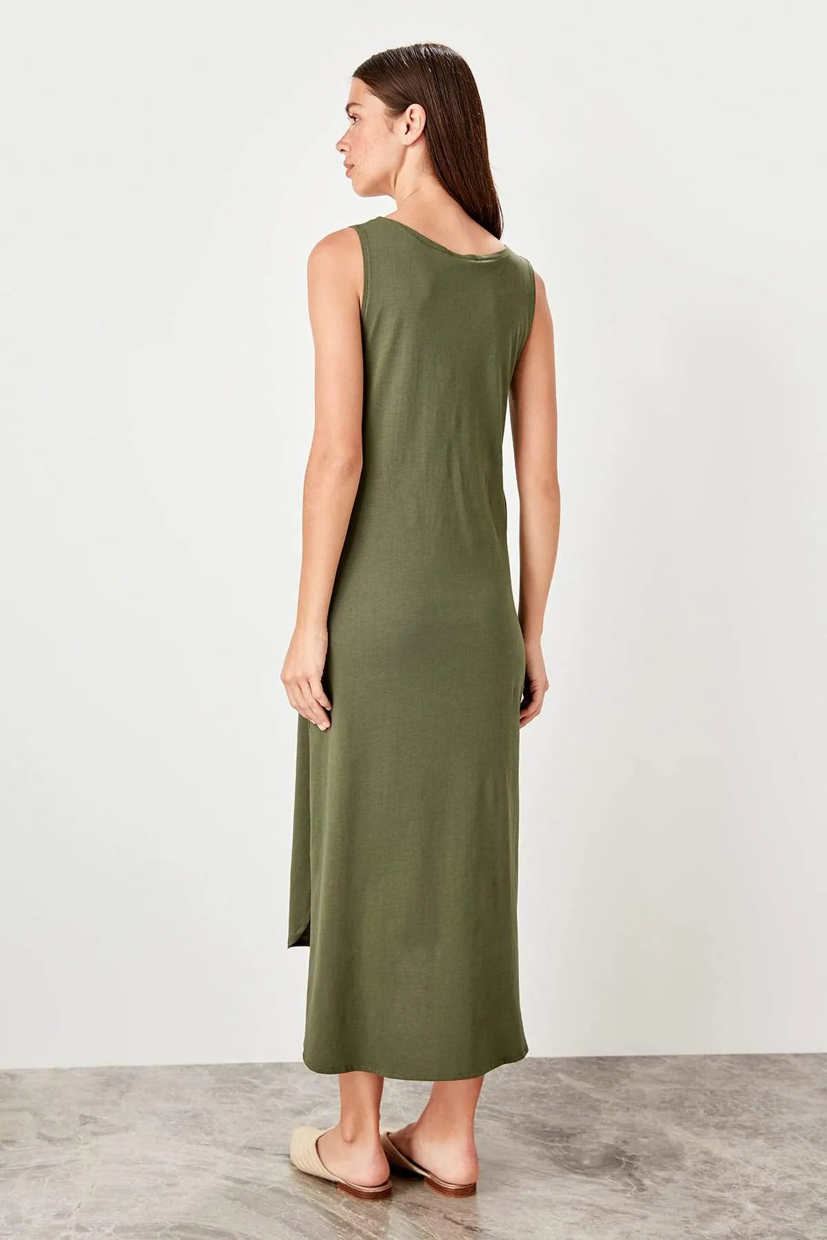 11524 Khaki Hi-Low Knitted Dress