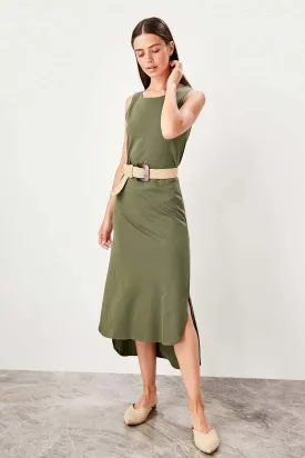 11524 Khaki Hi-Low Knitted Dress
