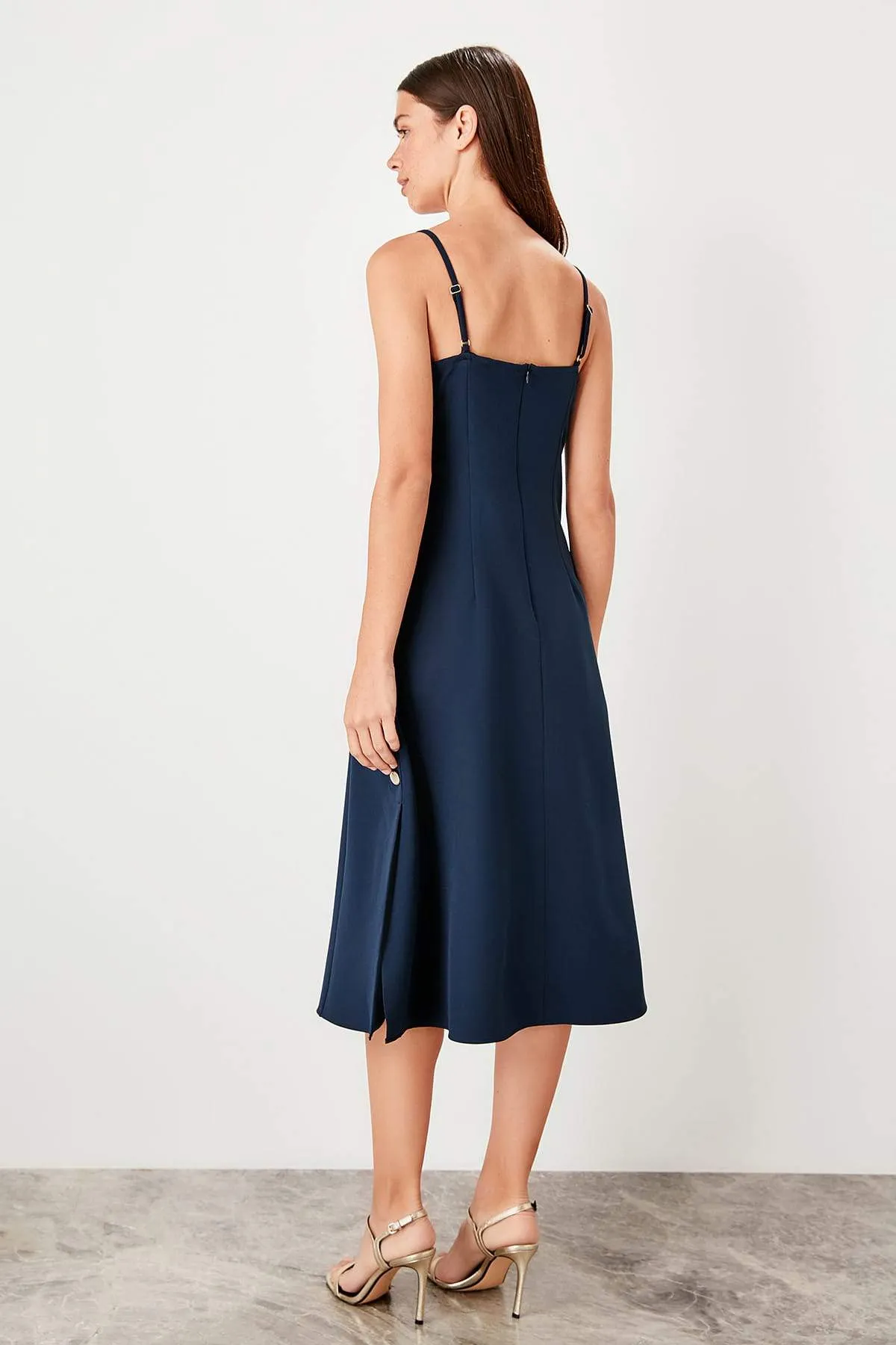 11531 Navy Blue Gold Side Button Dress