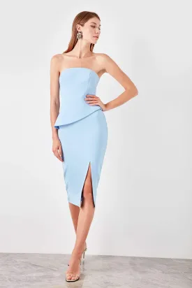 11605 Blue Strapless Pencil Dress