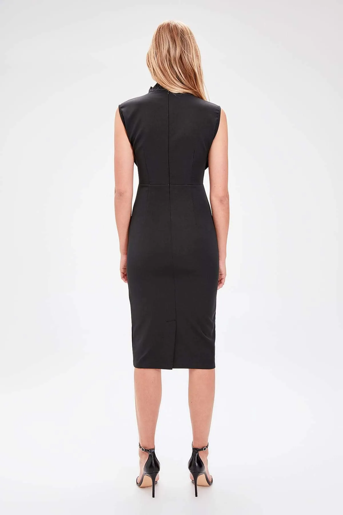 12734 Black High Collar Pencil Dress