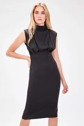 12734 Black High Collar Pencil Dress