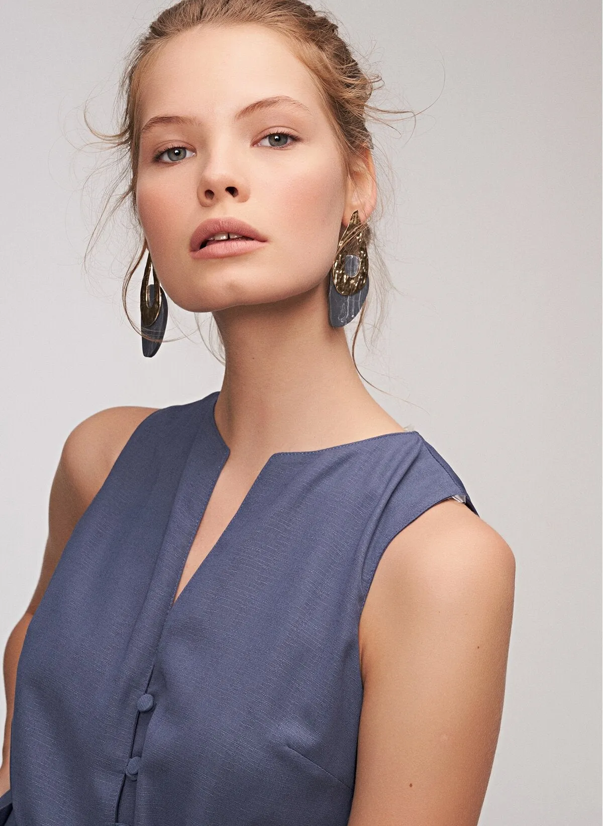 12870 Indigo Buttoned Belt Dress