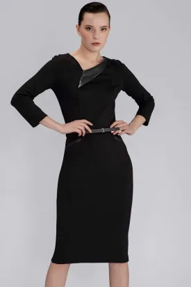 12962 Black Faux Leather Trim Dress