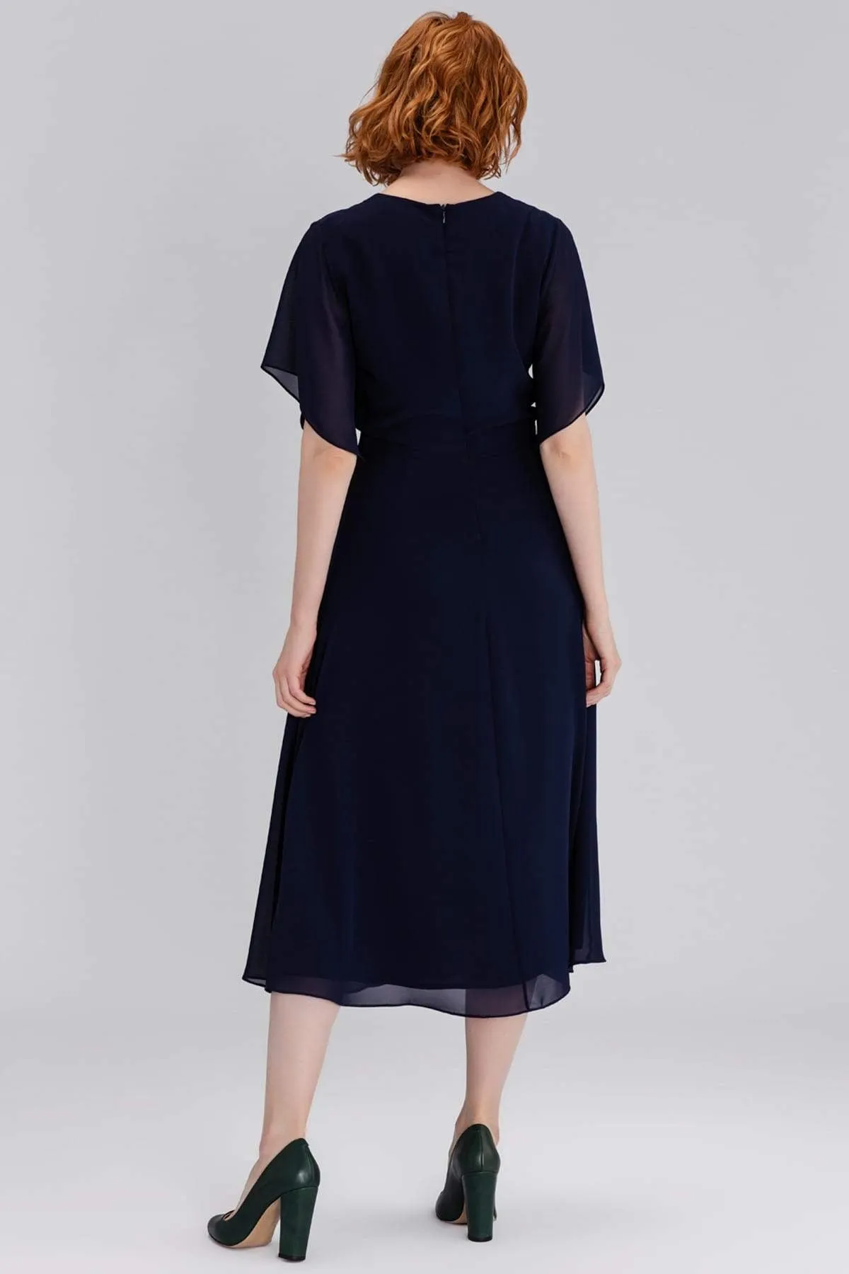 12981 Navy Blue Chiffon Dress