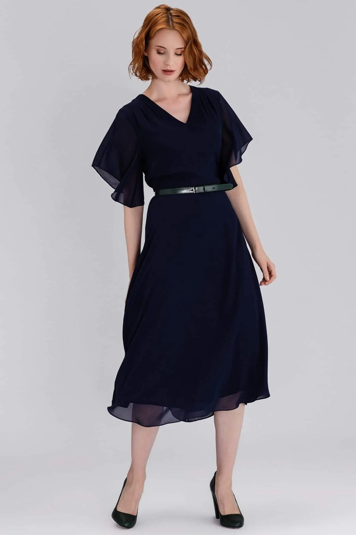12981 Navy Blue Chiffon Dress