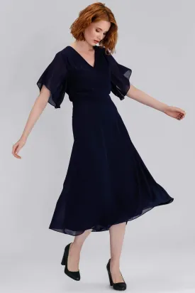 12981 Navy Blue Chiffon Dress