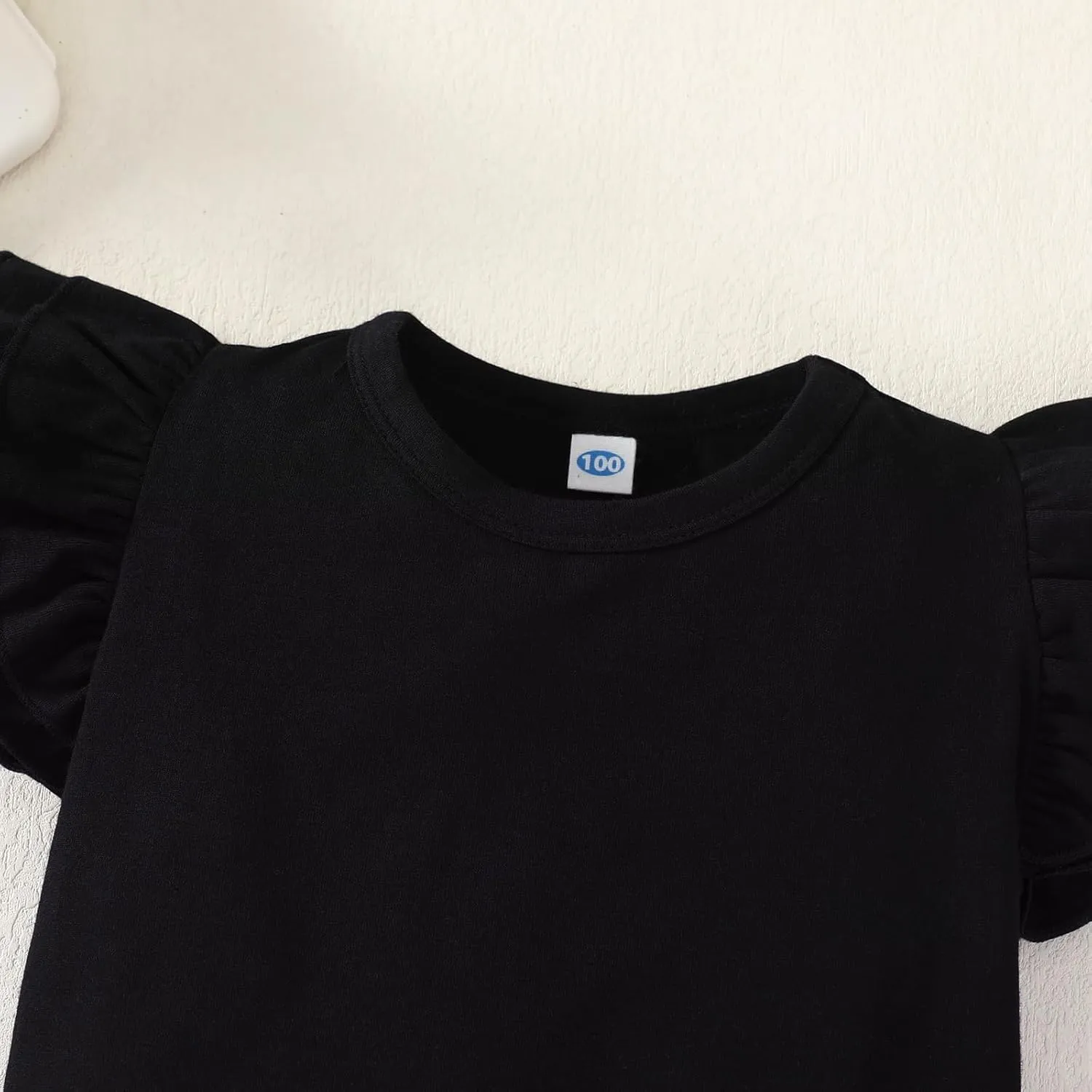 12M-7Y Toddler Baby Girls T Shirt Solid Color Blouse Ruffle Top Cotton Casual Tees Plain Shirt