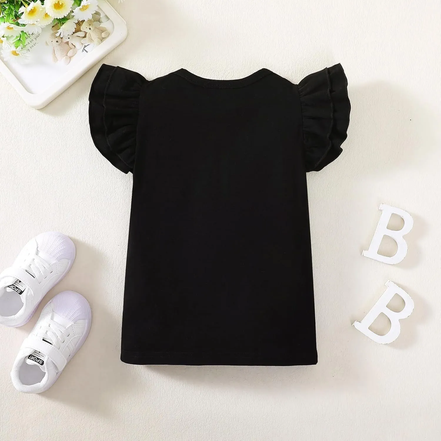 12M-7Y Toddler Baby Girls T Shirt Solid Color Blouse Ruffle Top Cotton Casual Tees Plain Shirt