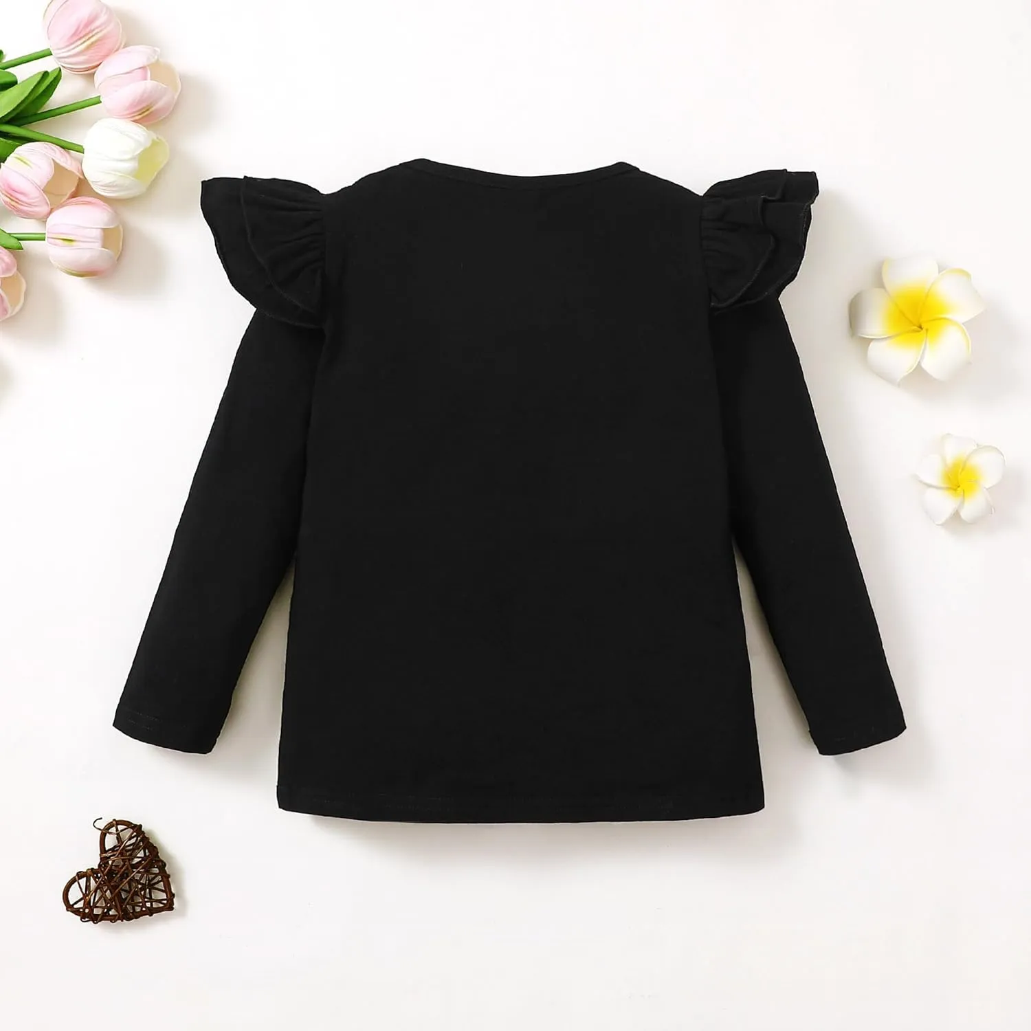 12M-7Y Toddler Baby Girls T Shirt Solid Color Blouse Ruffle Top Cotton Casual Tees Plain Shirt