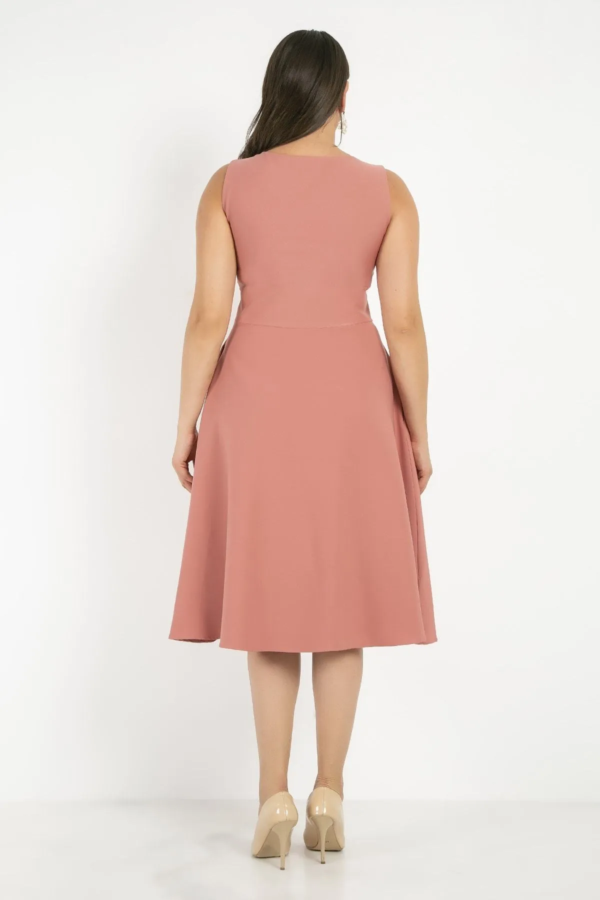 13025 Dry Rose Front Pleats Midi Dress