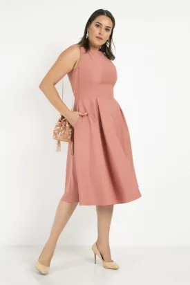 13025 Dry Rose Front Pleats Midi Dress