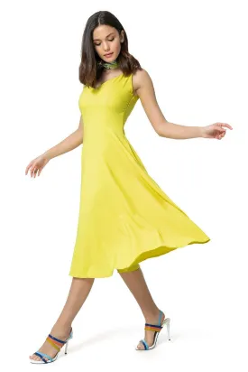 13029 Yellow Sleeveless Midi Dress