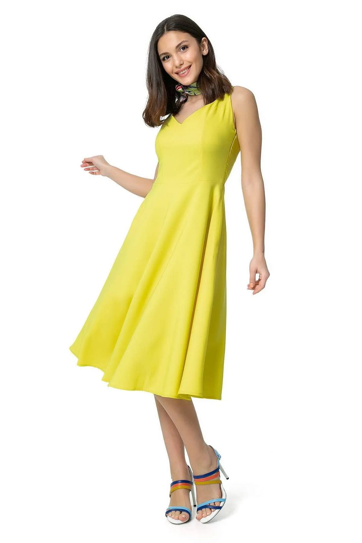 13029 Yellow Sleeveless Midi Dress