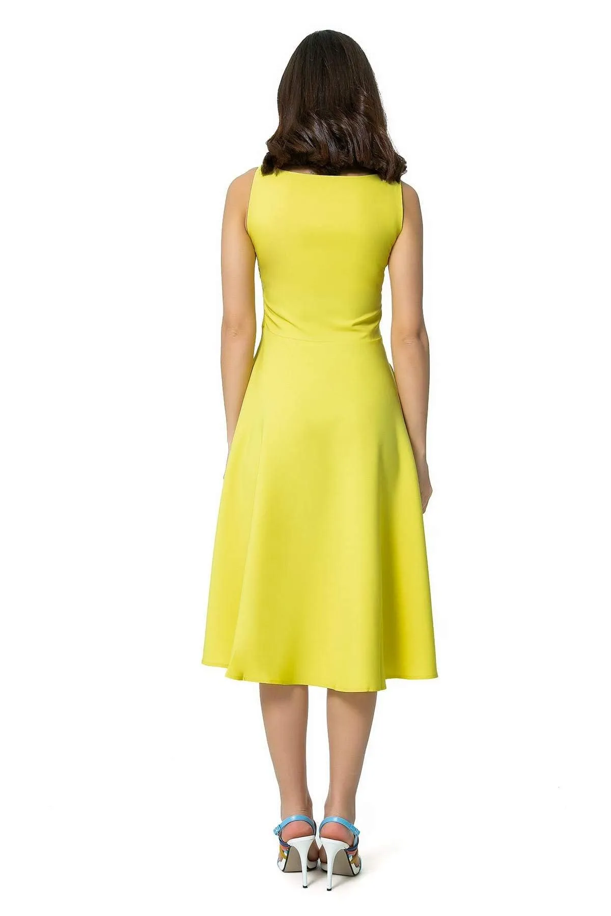 13029 Yellow Sleeveless Midi Dress