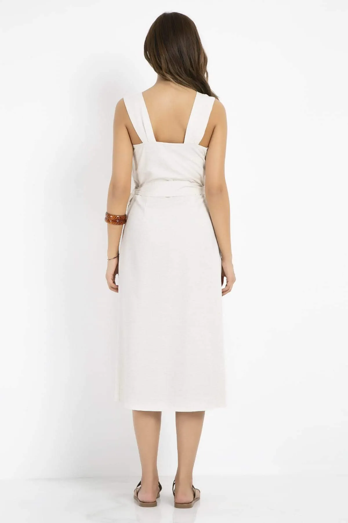 13151 Ecru Button Cotton Dress