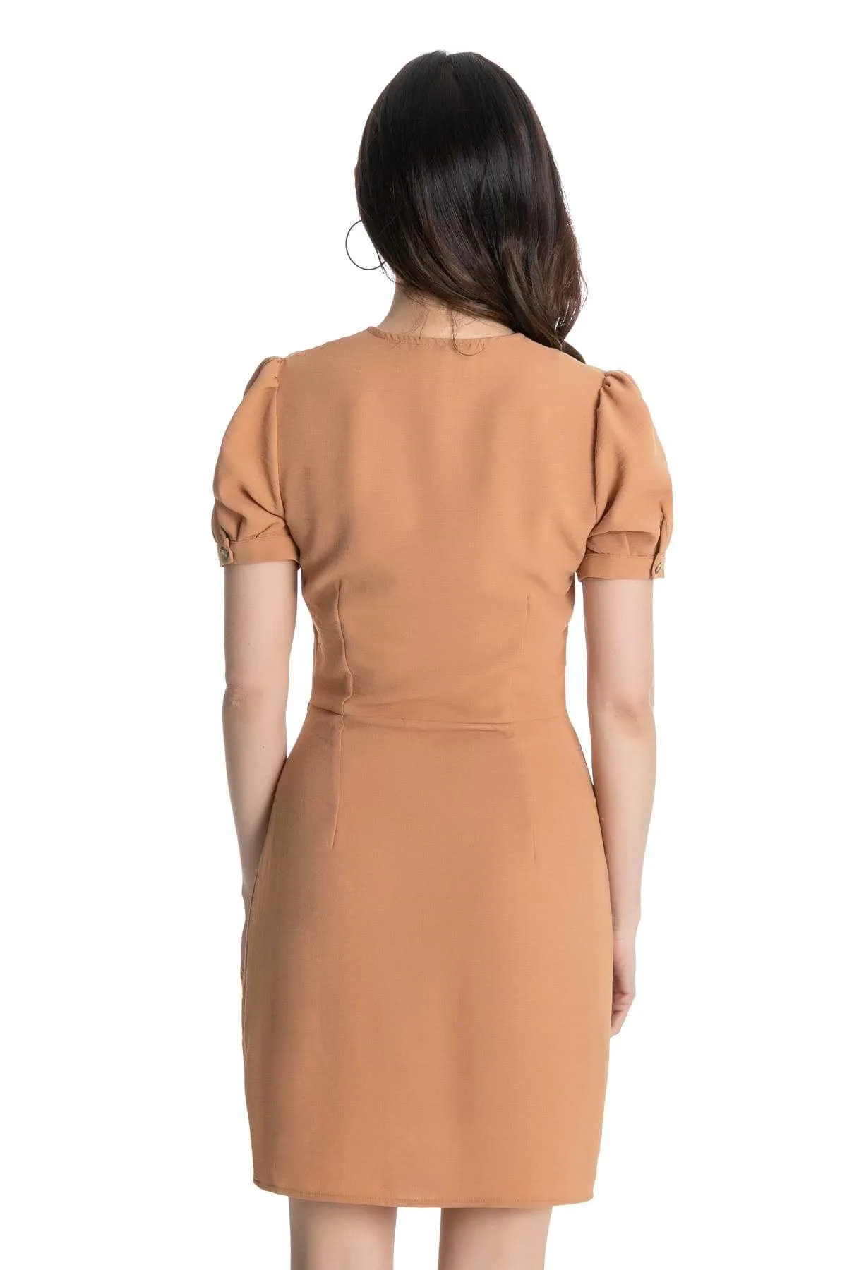 13165 Camel Short Sleeve Button Dress