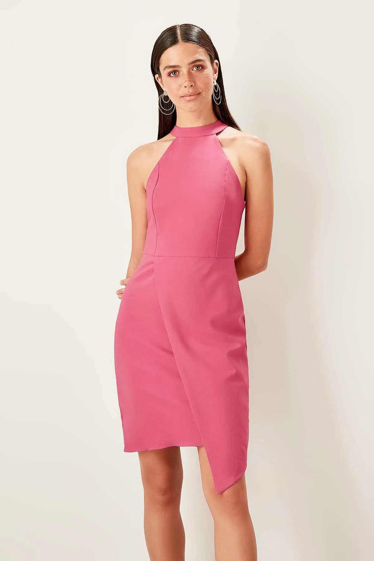 13413 Pink Asymmetrical Cut Dress