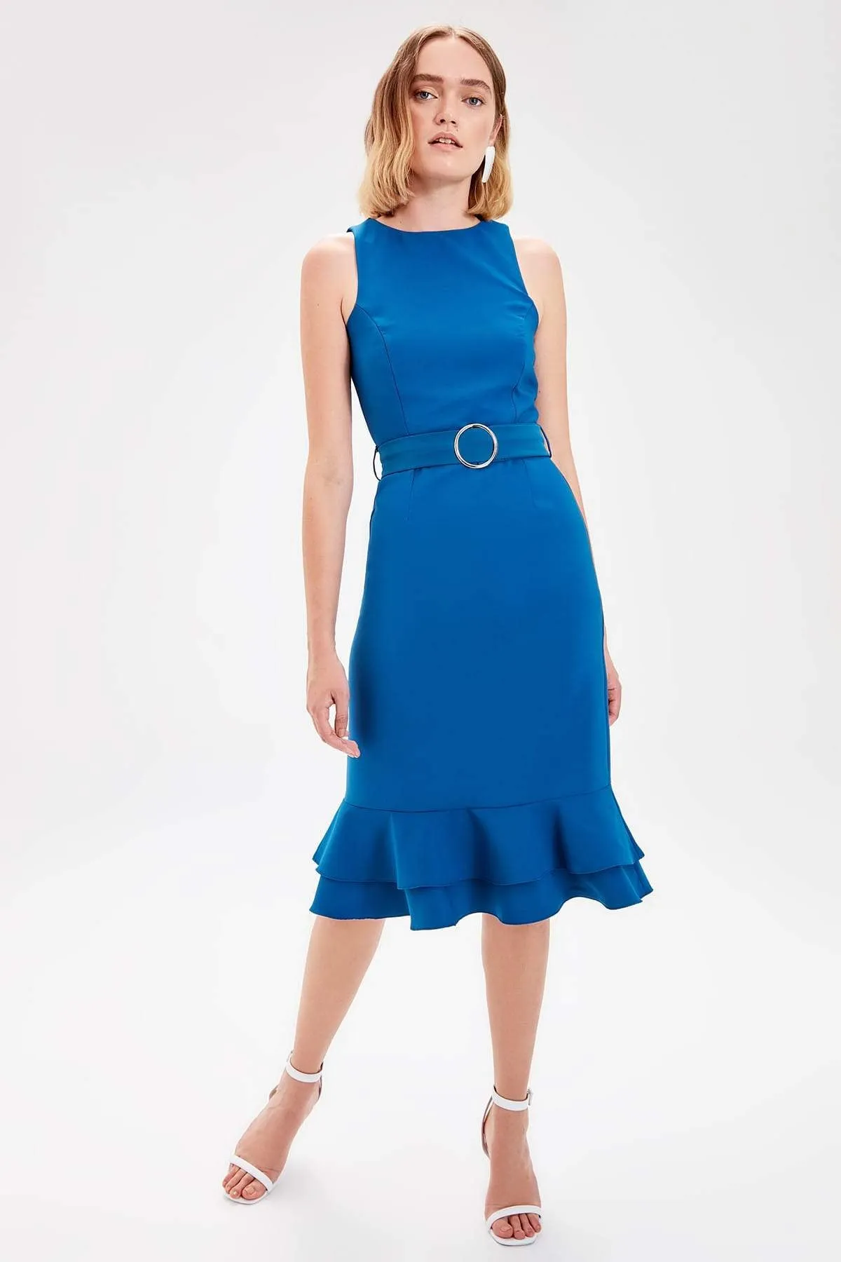 13454 Petrol Blue Belt Dress