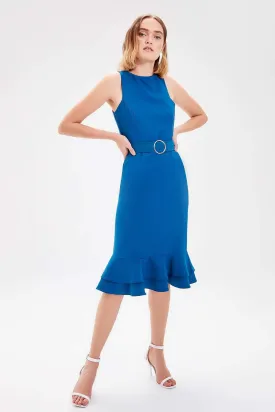 13454 Petrol Blue Belt Dress