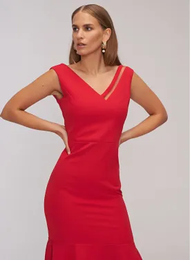 13511 Red Asymmetric Mermaid Dress