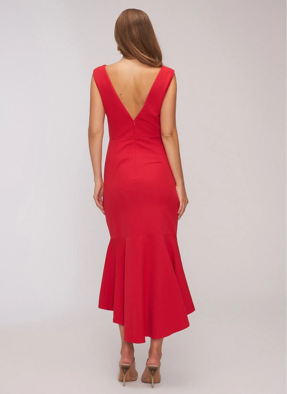 13511 Red Asymmetric Mermaid Dress
