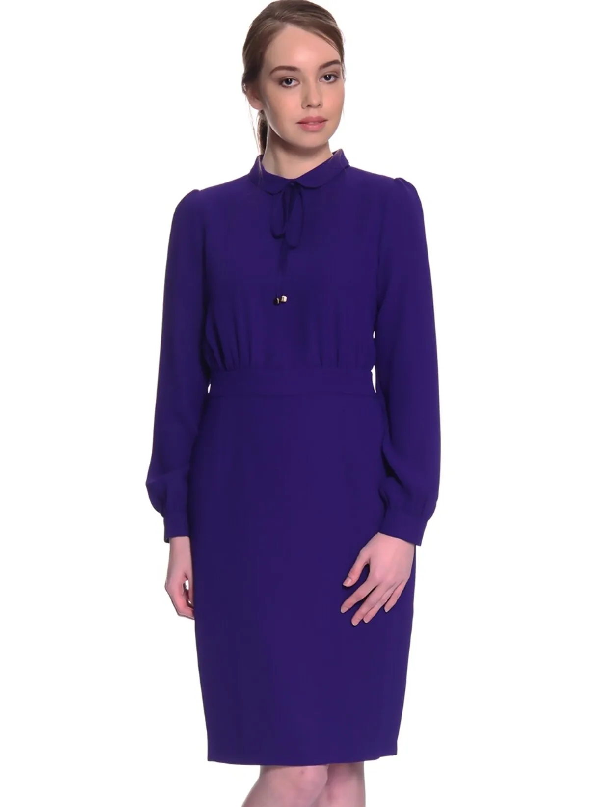13528 Purple Neck Detail Dress