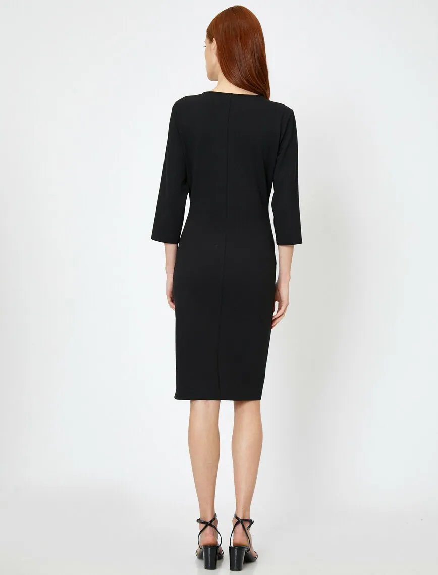 15064 Black Buckle Detail Pencil Dress