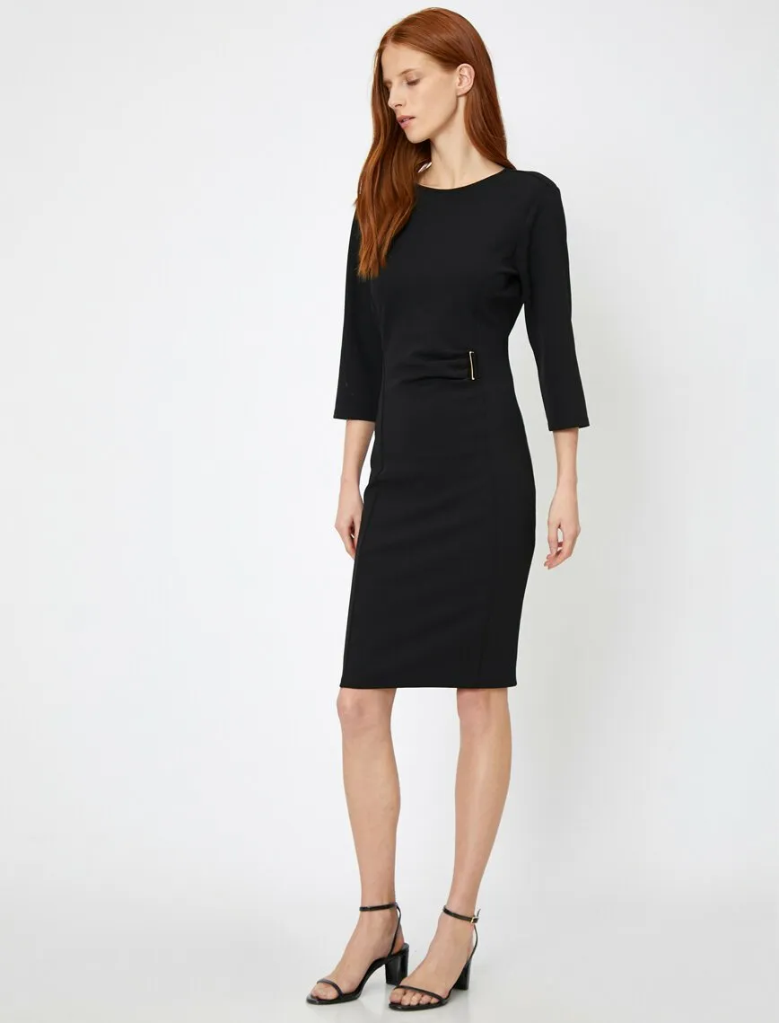 15064 Black Buckle Detail Pencil Dress