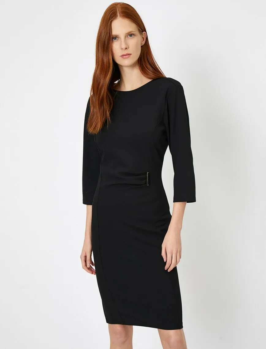 15064 Black Buckle Detail Pencil Dress