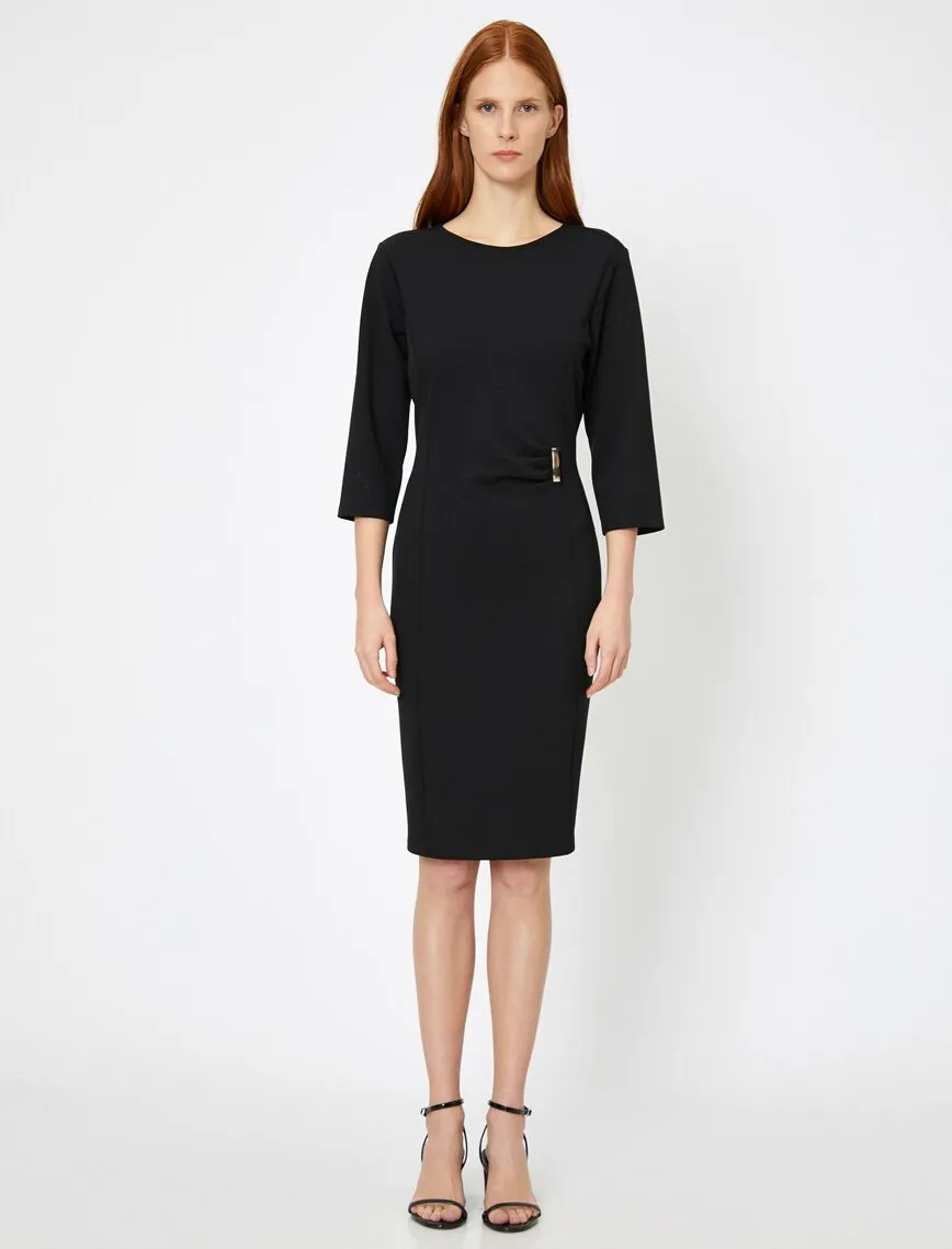 15064 Black Buckle Detail Pencil Dress