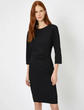 15064 Black Buckle Detail Pencil Dress