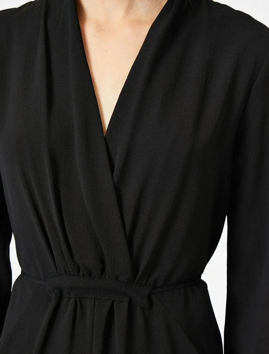 15075 Black Draped Asymmetric Dress