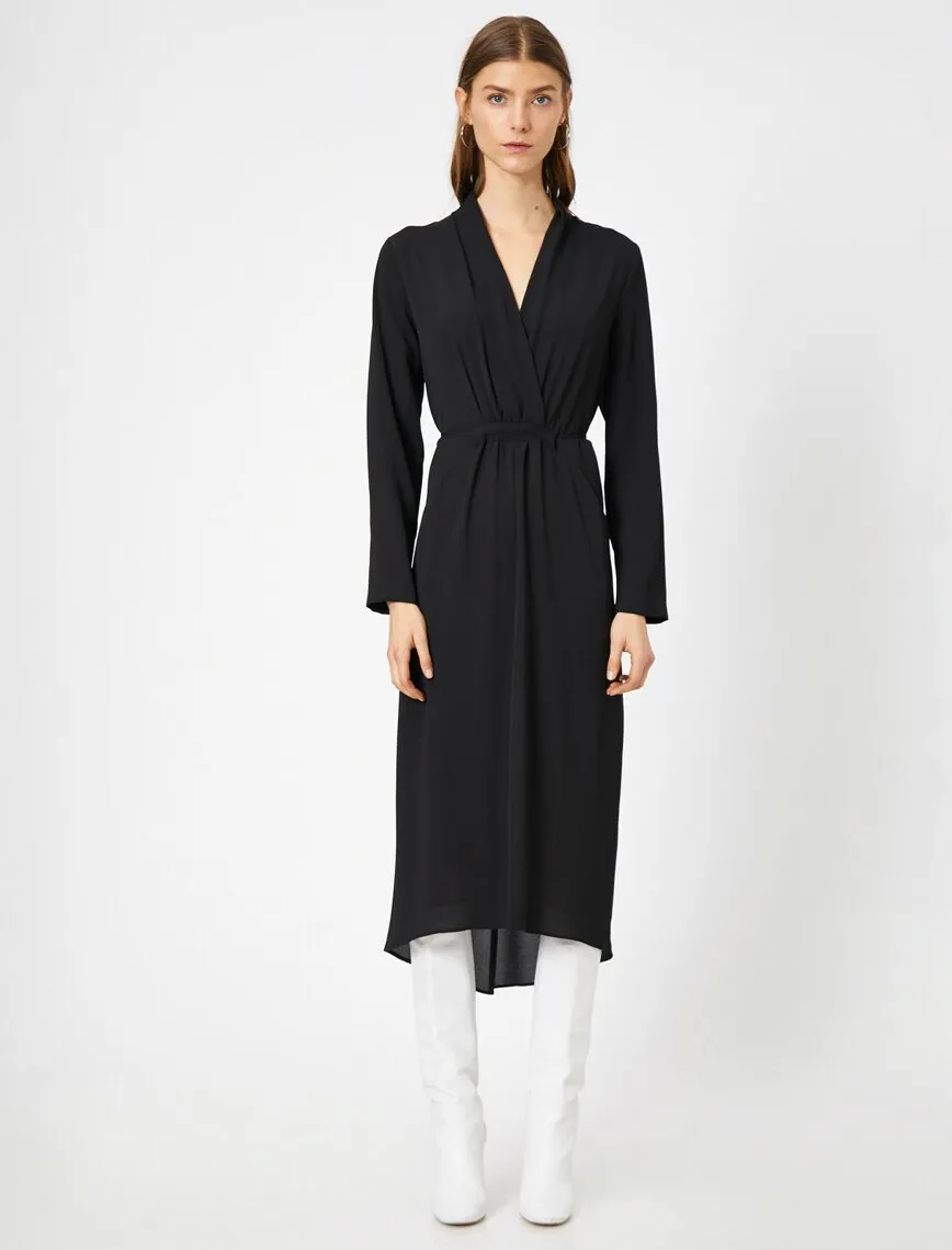 15075 Black Draped Asymmetric Dress