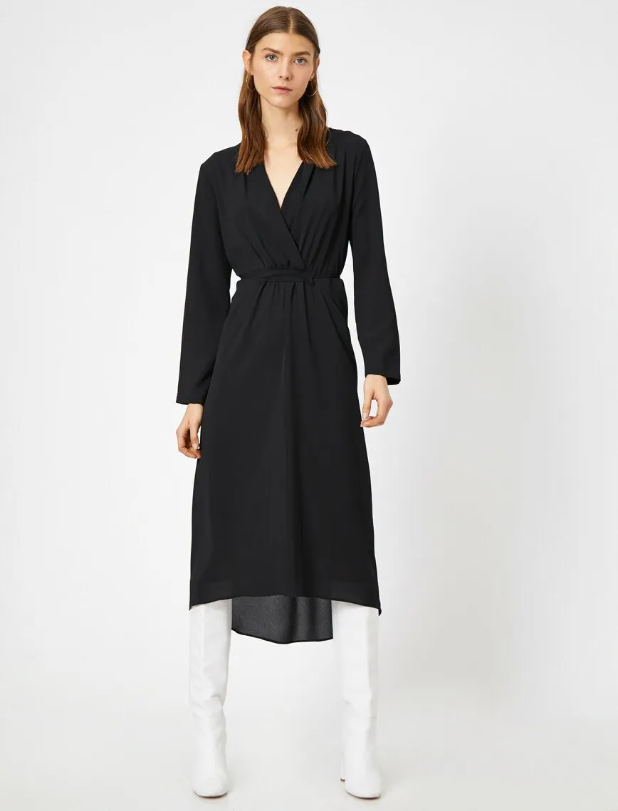 15075 Black Draped Asymmetric Dress