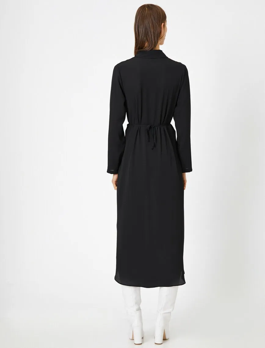 15075 Black Draped Asymmetric Dress