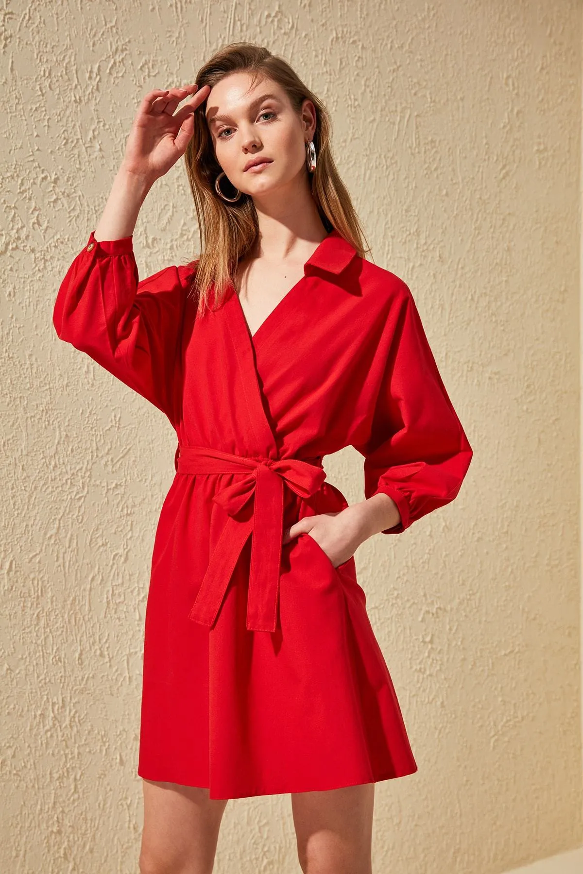 16395 Red Tie Waist Dress