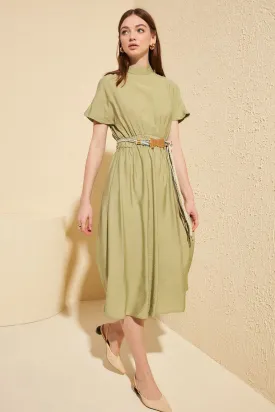 16406 Olive High Collar Dress