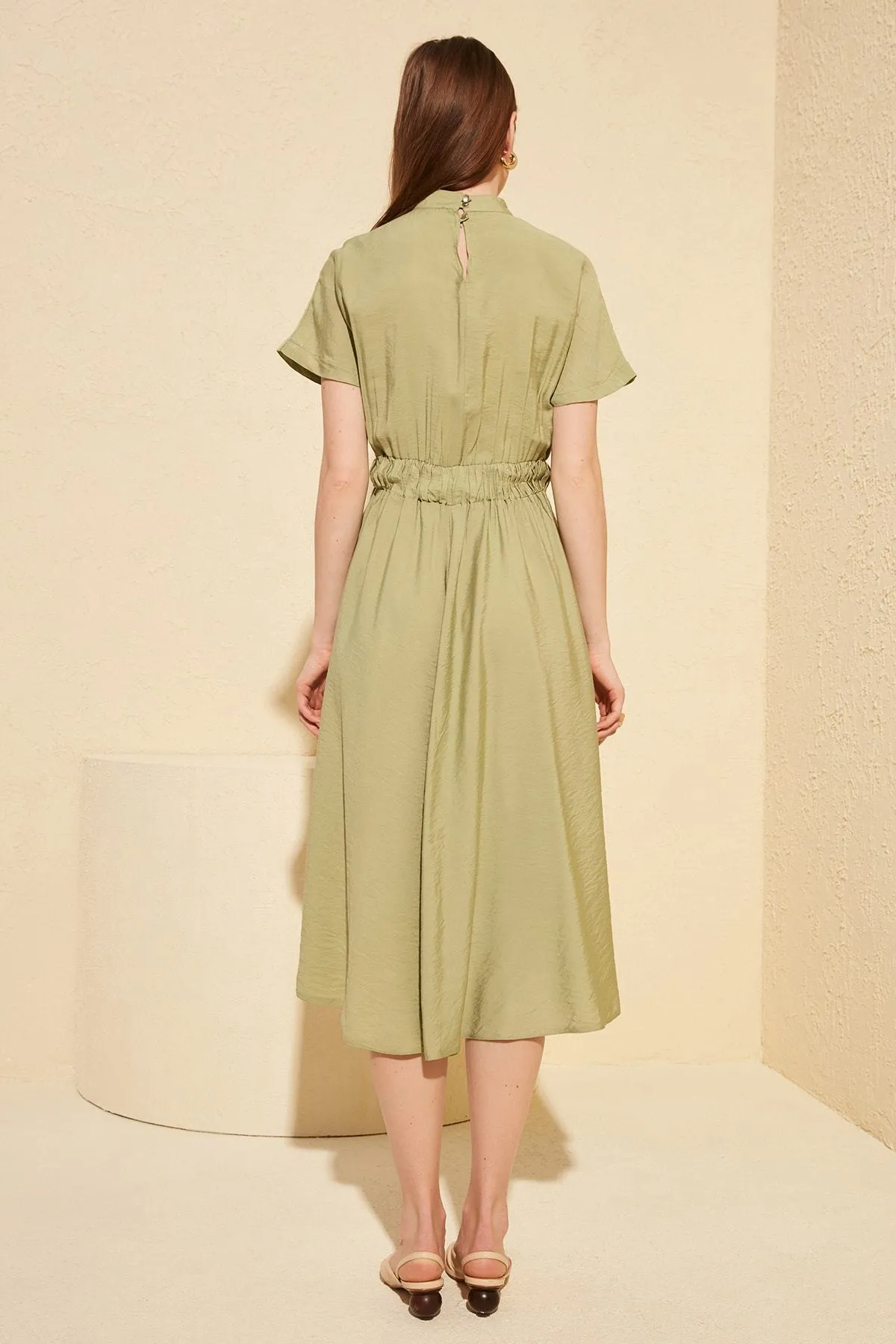 16406 Olive High Collar Dress
