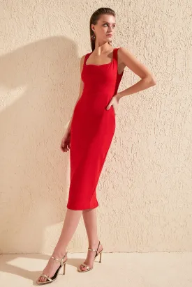 16407 Red Cutout Back Pencil Dress