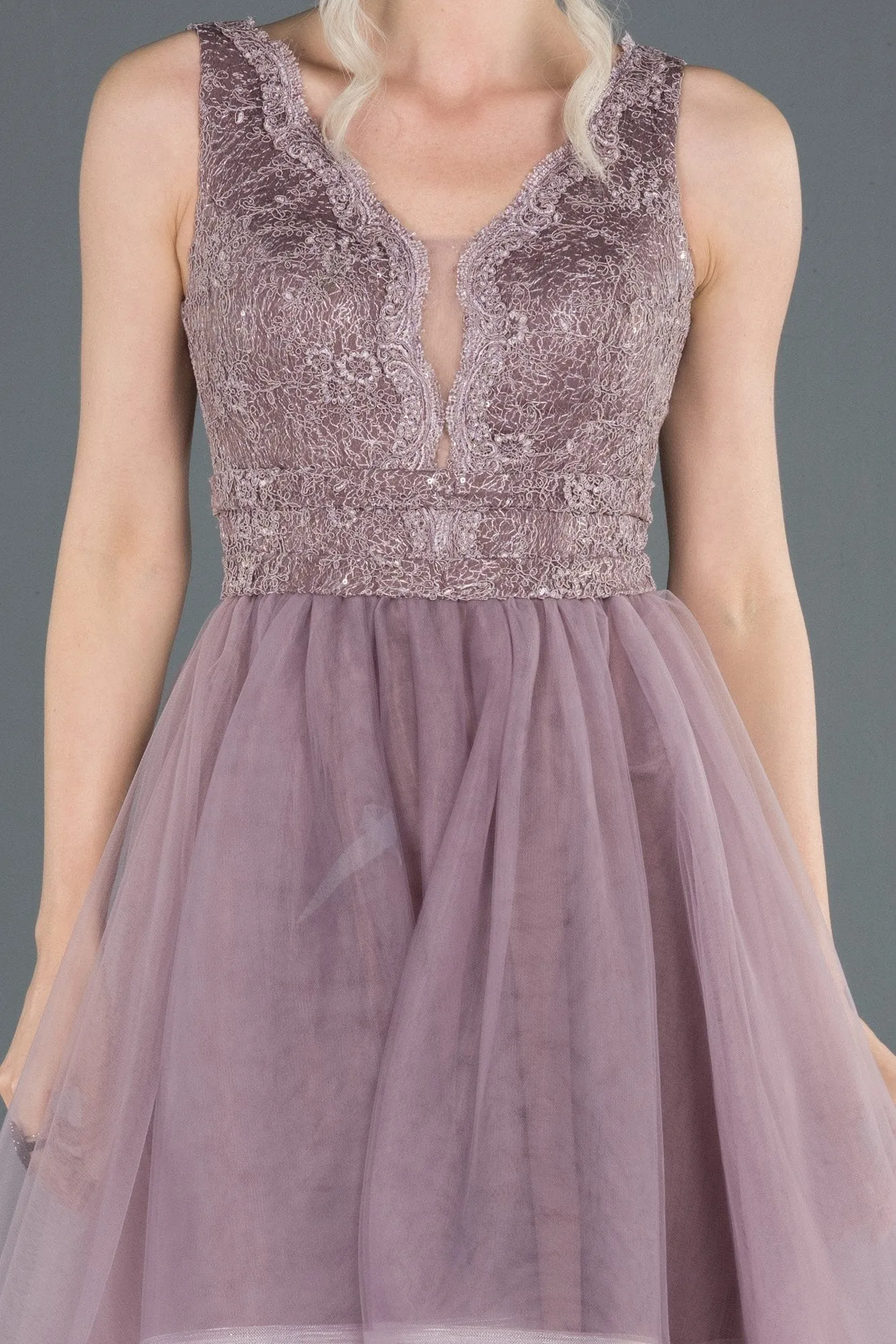 16825 Lavender Rose Short Front Long Back Lace Tulle Princess Dress