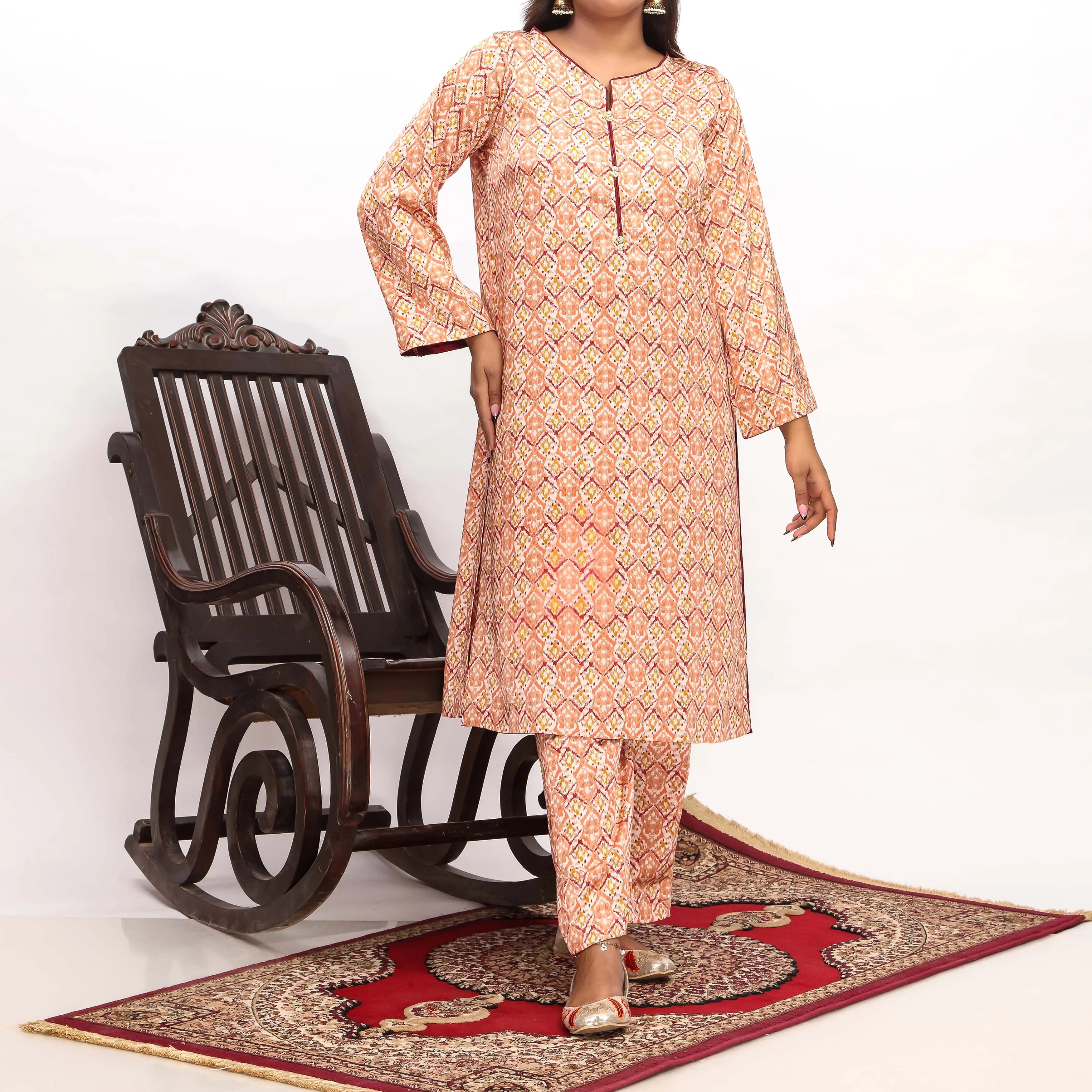 2PC- Printed Shamouse Silk Suit PW4084