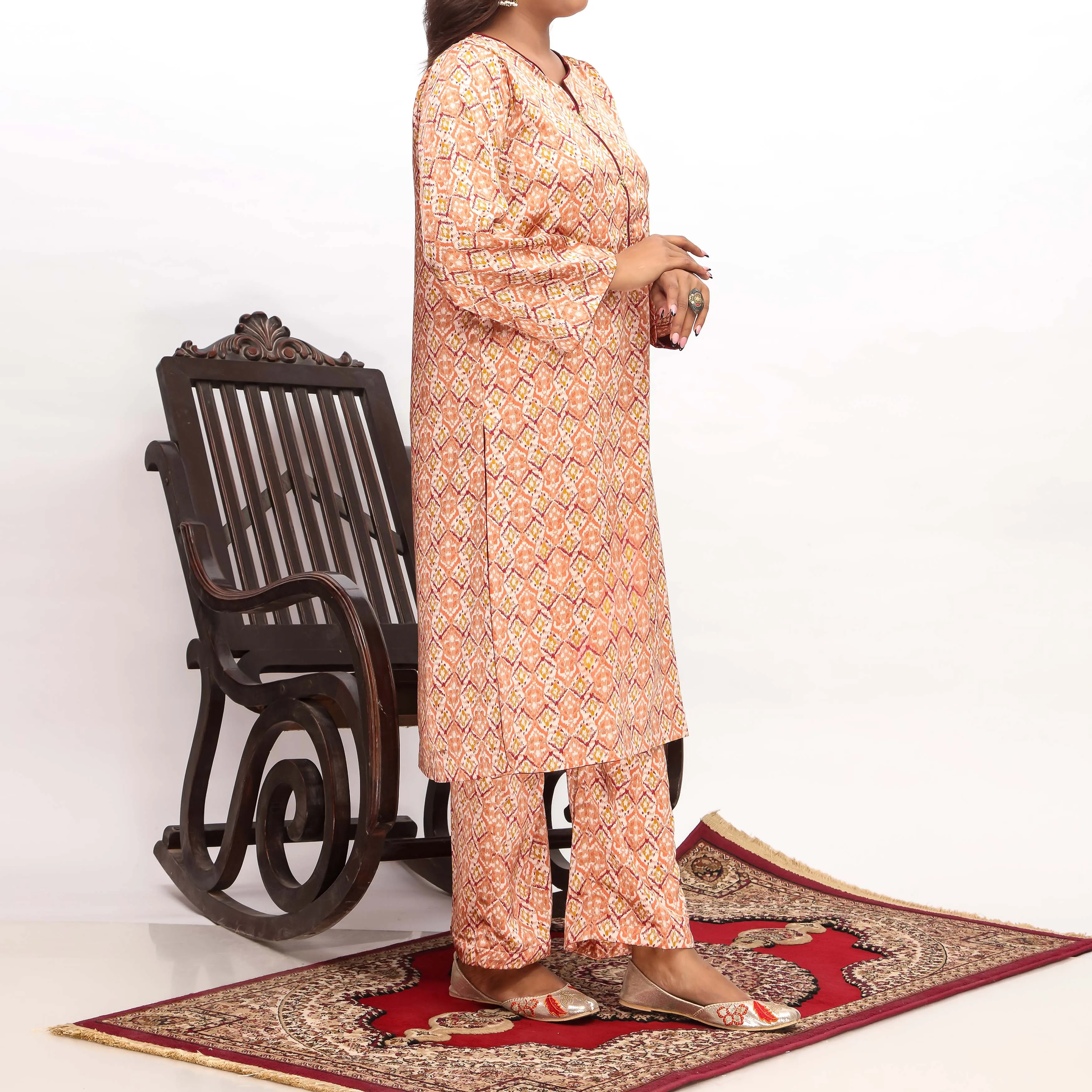 2PC- Printed Shamouse Silk Suit PW4084