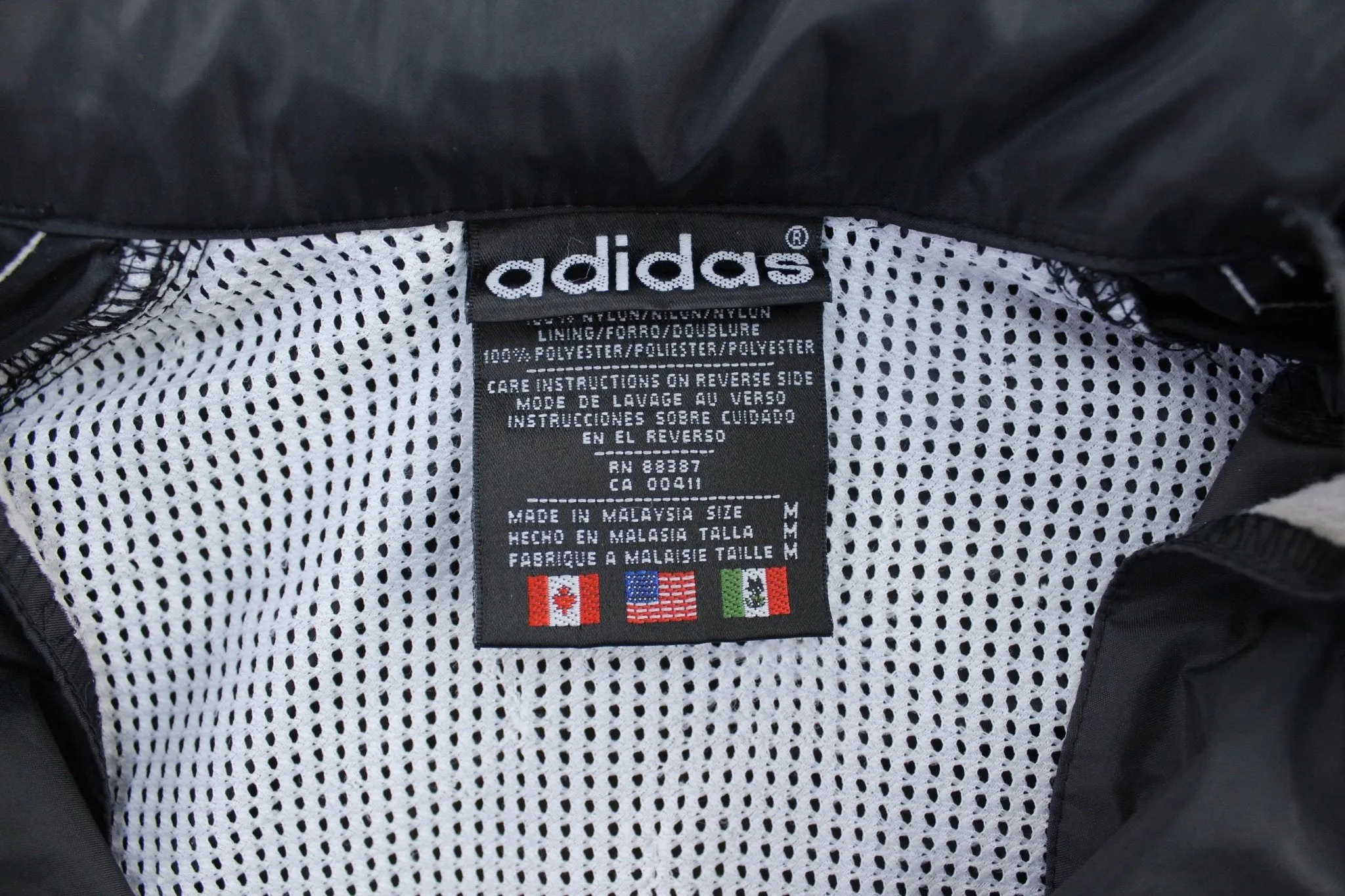 90's Adidas Embroidered Logo Black & White Striped Zip Up Jacket