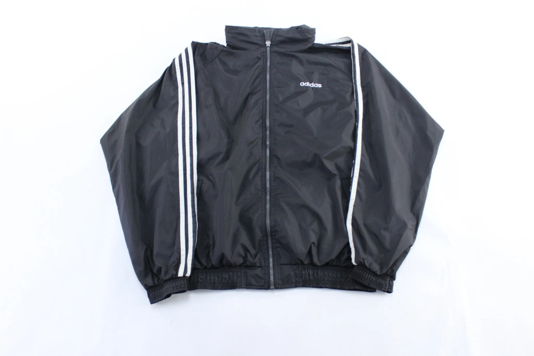90's Adidas Embroidered Logo Black & White Striped Zip Up Jacket