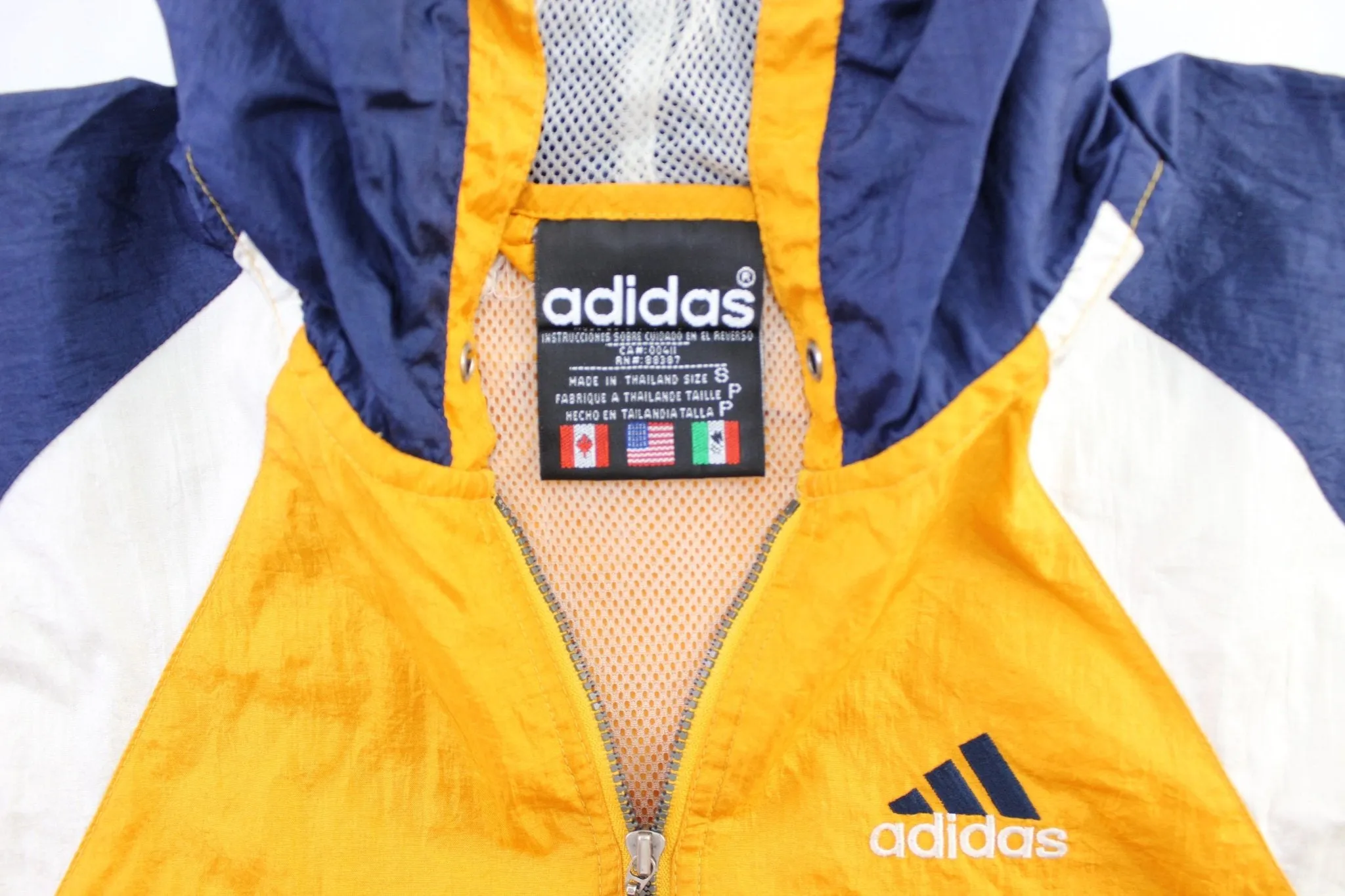 90's Adidas Embroidered Logo Blue, White, & Orange Pullover Jacket