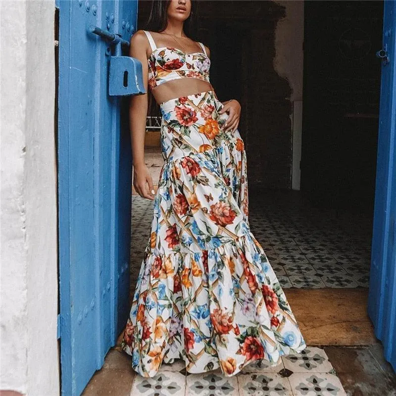 Beach Print Dress Sexy Party Night Elegant Maxi White Dress